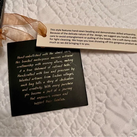 NWT Hand-Beaded Skull & Bones Purse Bag by From India To You, Black/Silver - Picture 13 of 17